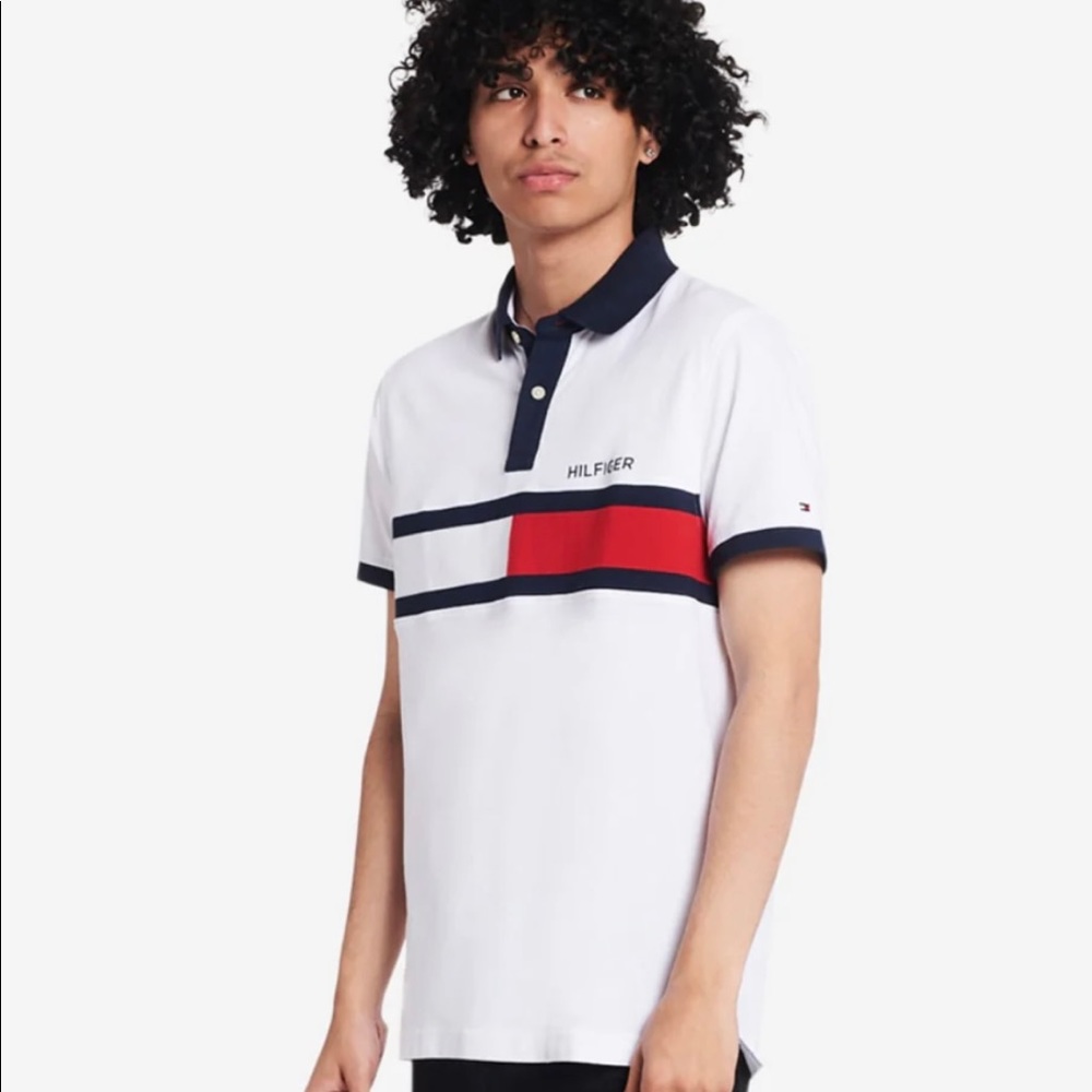 Tommy Hilfiger Flag Polo Mens Size Large White New With Tags MSRP $70.